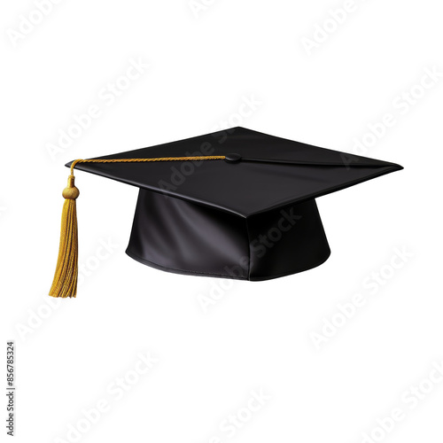A black graduation cap with a yellow tassel symbolizes academic achievement and commencement ceremony celebration.