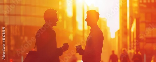 Open-air business networking, exchanging business cards, city skyline background, vibrant sunlight, sketch style, detailed shading