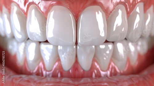 Close-up of human teeth showing gumline and tooth enamel, dental health concept