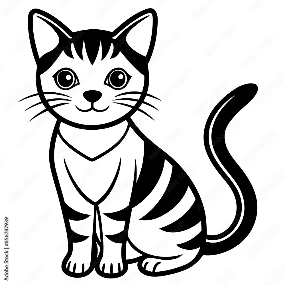 Fototapeta premium Cute cat, clean line art, minimalist, vector illustration