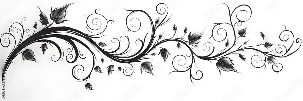 Decorative Black Horizontal Scroll with Curvy Ends and Swirls