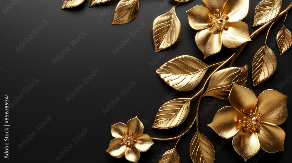 Elegant Golden Floral Frame on Black Background Elegant Golden Floral Frame on Black Background
