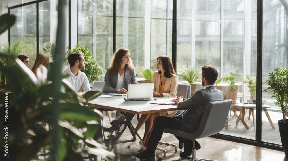 Manager leading a meeting in a modern workplace Manager leading a meeting in a modern workplace