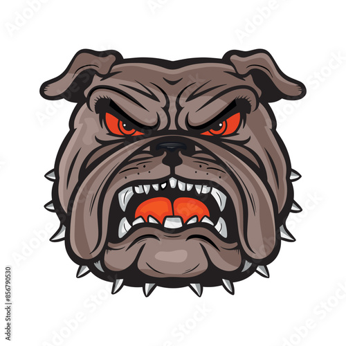 Angry Bulldog Face Vector Illustration with fierce red eyes and spiked collar