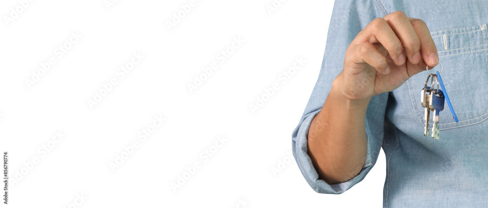Fototapeta premium Real estate agent handing over house keys in a hand