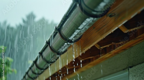 Detailed View of Rain Spout on House Diverting Water from Roof: Effective Roof Drainage and Water Diversion for Optimal Home Maintenance
 photo