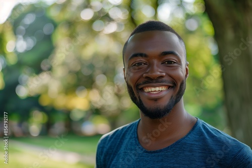 Young Man Smiling Outdoors In Park