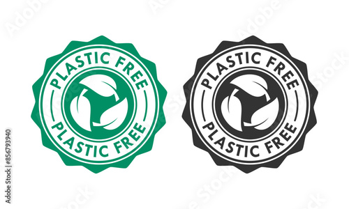 Plastic free logo template illustration. there are leafs. suitable for product label