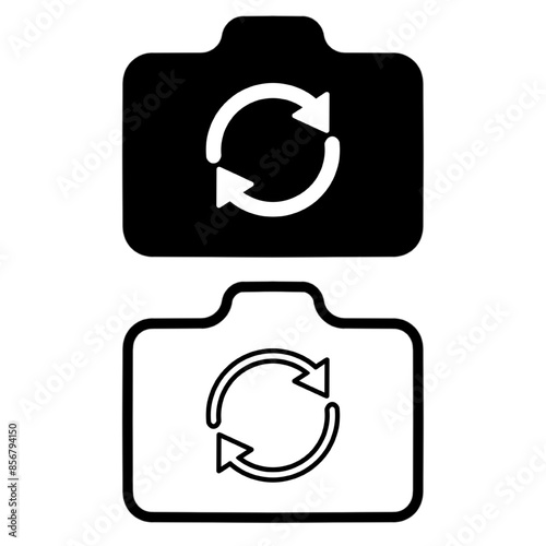 Button icon to switch cameras video call, Video calls icon, set of buttons template for mobile phone online app, ui. online apps, internet talk, vector illustration in black and white background.