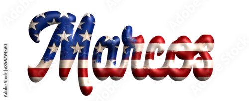 Marcos - Bandiera degli Stati Uniti - nome proprio - scrittura tubolare effetto tridimensionale - Grafica vettoriale - Parola auguri, banner, biglietti, stampe, cricut, silhouette, sublimazione	