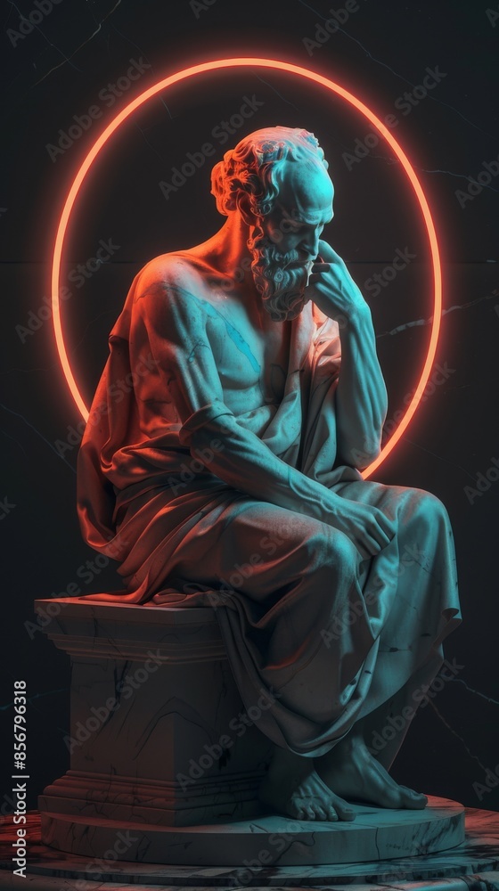 Classical Marble Sculpture with Neon Halo Classical Marble Sculpture with Neon Halo