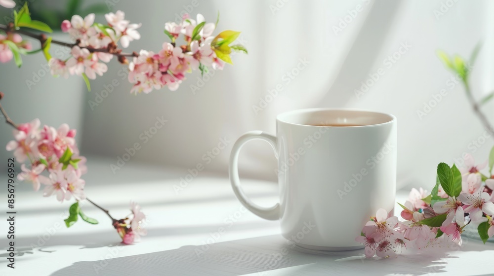 Spring themed white coffee mug mockup