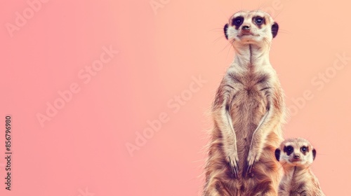 Wallpaper Mural family of meerkats standing alert in the desert on pastel background with copy space Torontodigital.ca