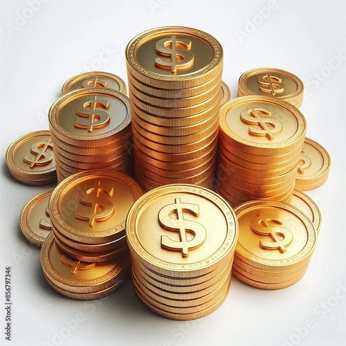 3d realistic gold coin stack money on a white background