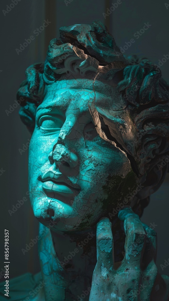 Cracked Antique Statue with Dramatic Lighting Cracked Antique Statue with Dramatic Lighting