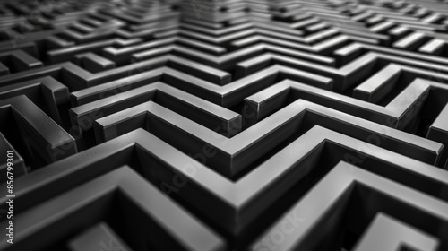 A close-up photograph of a black and white geometric pattern that resembles a maze