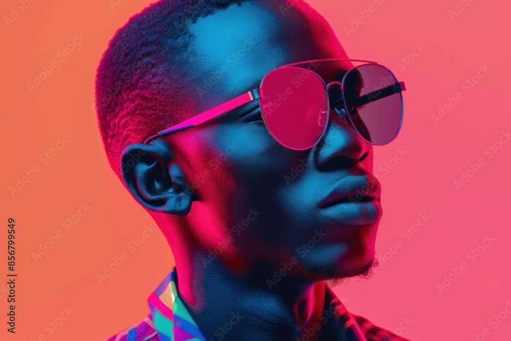 Stylish Man with Sunglasses in Neon Light Stylish Man with Sunglasses in Neon Light