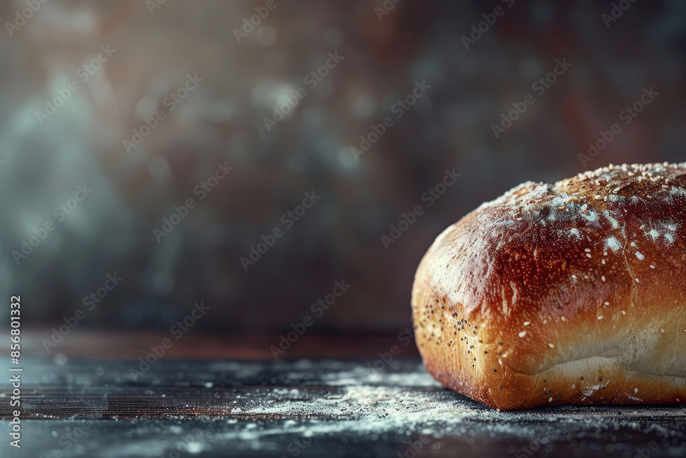 close ip horizontal image of a whole bread loaf over a dark surface, copy space close ip horizontal image of a whole bread loaf over a dark surface, copy space