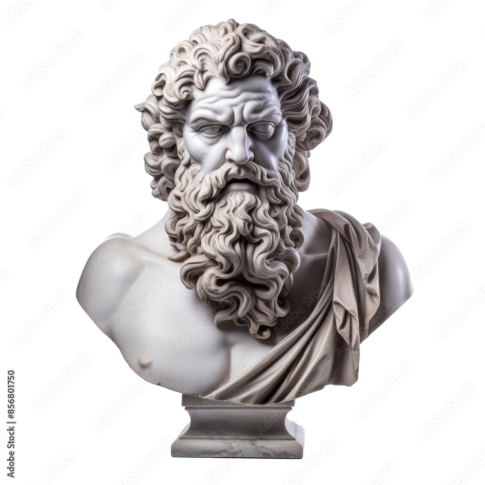 PNG Zeus, ancient marble greek sculpture. head, bust. Isolated on transparent background PNG Zeus, ancient marble greek sculpture. head, bust. Isolated on transparent background