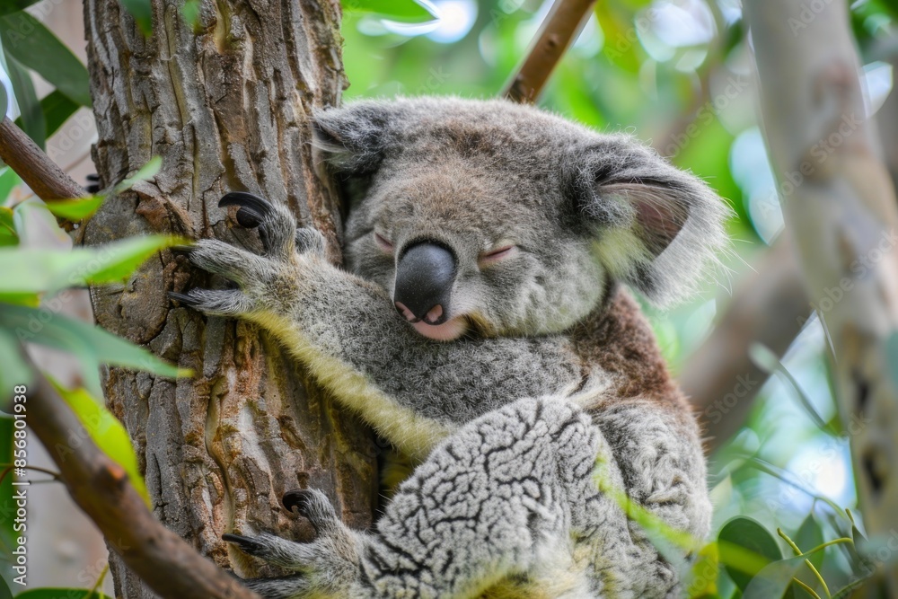 Obraz premium Cute adult koala from australia sleeping on tree