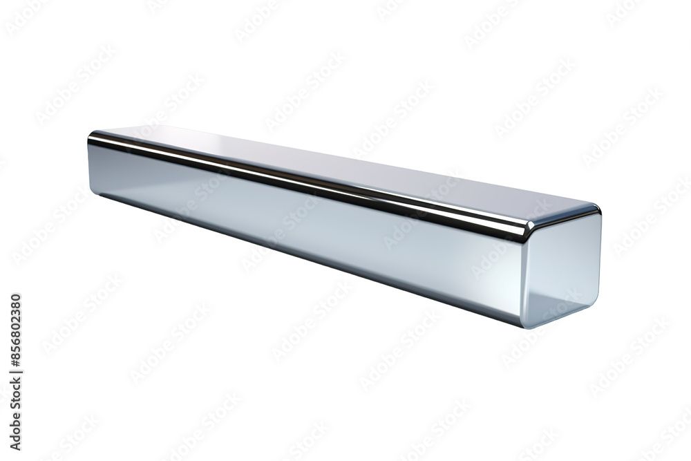 A Single Polished Bar of Shiny Silver on a Clear PNG or White Background. A Single Polished Bar of Shiny Silver on a Clear PNG or White Background.