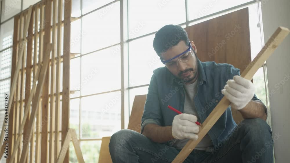Carpenter is working at woodshop. Carpenter is working at woodshop.