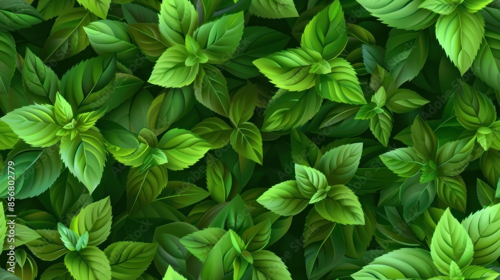 Vibrant Green Mint Leaf Seamless Pattern