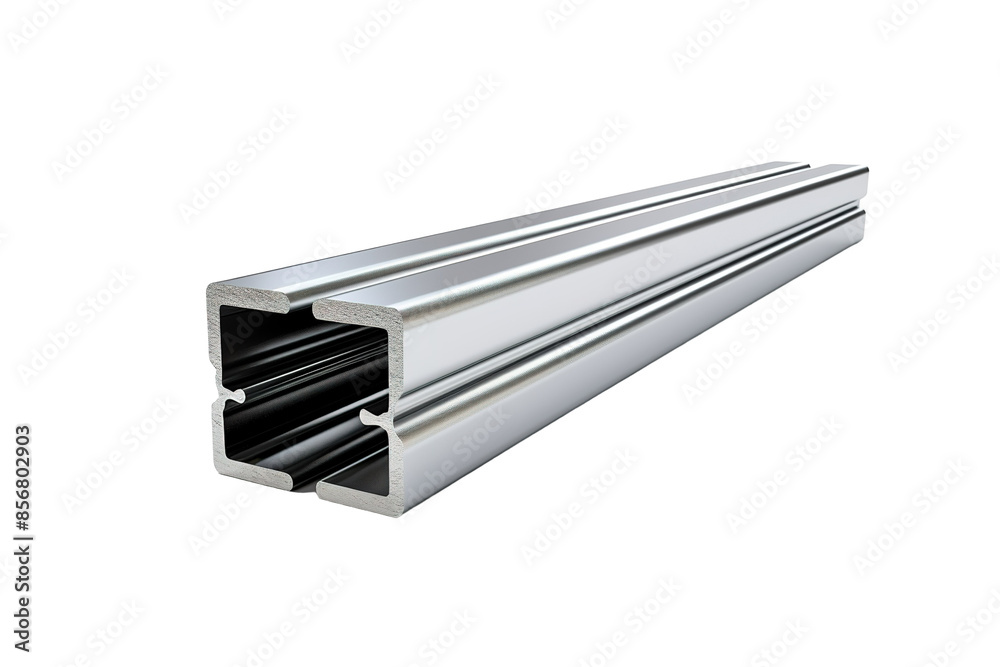 A Gleaming Silver Steel Beam With a Rectangular Cross-Section on a Clear PNG or White Background. A Gleaming Silver Steel Beam With a Rectangular Cross-Section on a Clear PNG or White Background.