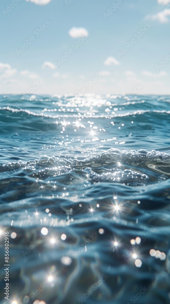 Sparkling ocean water under a bright sunny sky, tranquil nature scene. Relaxation and peace concept Sparkling ocean water under a bright sunny sky, tranquil nature scene. Relaxation and peace concept