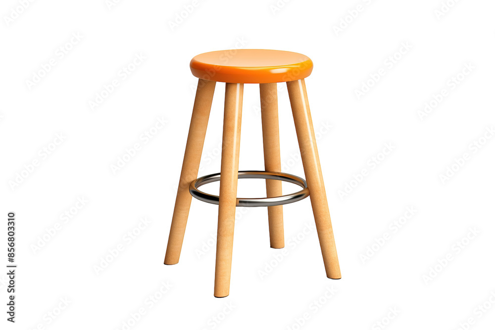 A Wooden Bar Stool With a Sun-Kissed Orange Seat on a Clear PNG or White Background. A Wooden Bar Stool With a Sun-Kissed Orange Seat on a Clear PNG or White Background.