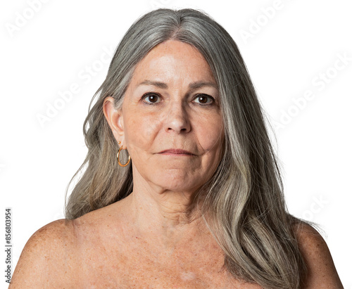 Portrait of a semi-nude beautiful senior woman overlay