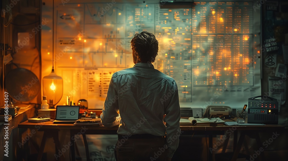 A photographic style of a financial analyst brainstorming strategies on a whiteboard, stylish modern office, diffused light, focused demeanor, sleek desk with digital gadgets. A photographic style of a financial analyst brainstorming strategies on a whiteboard, stylish modern office, diffused light, focused demeanor, sleek desk with digital gadgets.