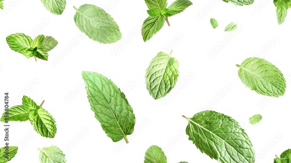 Floating Mint Leaves on White Background Floating Mint Leaves on White Background