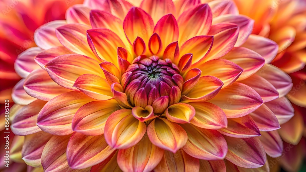 Stunning Close-Up Of A Dahlia Flower In Full Bloom, Displaying Its Vibrant Petals And Intricate Details. Stunning Close-Up Of A Dahlia Flower In Full Bloom, Displaying Its Vibrant Petals And Intricate Details.