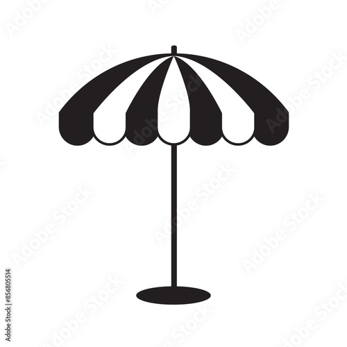 Hand drawn beach umbrella isolated on white background. Design concept for a beach summer vacation by the sea.