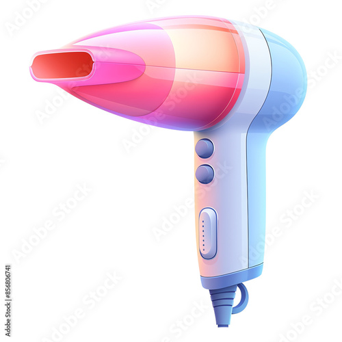 Modern electric hair dryer with glowing light, isolated on white background. Stylish and futuristic design for personal care tools. photo