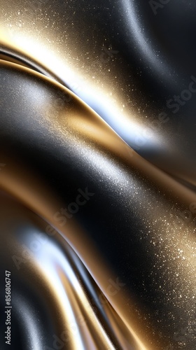A close-up photograph of a smooth, golden fabric with silver highlights and a subtle, sparkling texture
