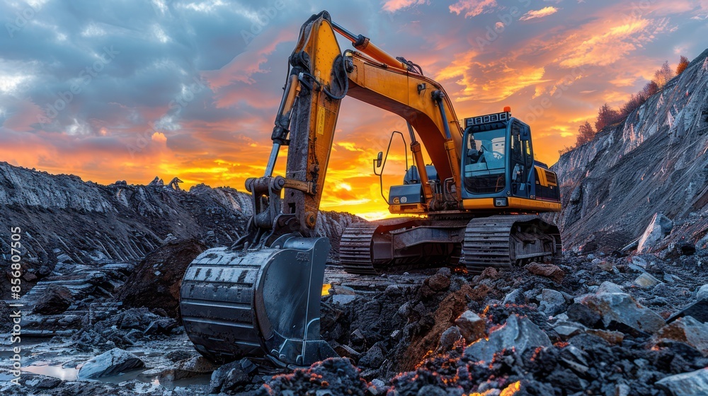Excavator at Sunset in a Quarry