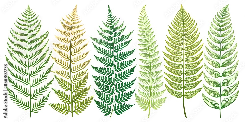 Set Of Fern Leaves Isolated On White Background. Vector Illustration. Set Of Fern Leaves Isolated On White Background. Vector Illustration.