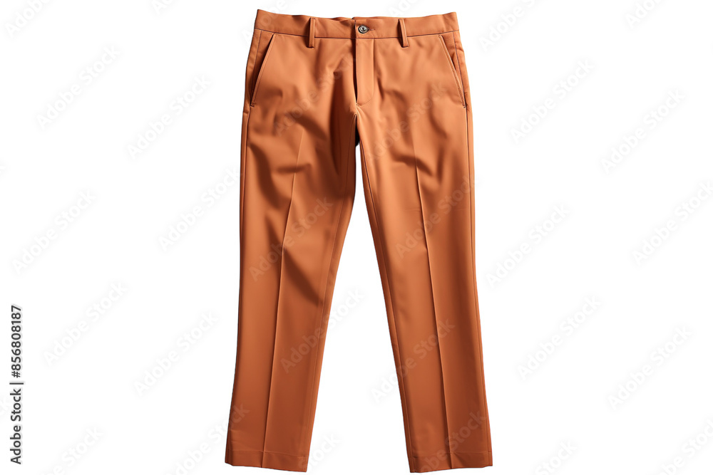 A Pair of Crisp, Rust-Colored Dress Pants Ready for the Day on a Clear PNG or White Background.