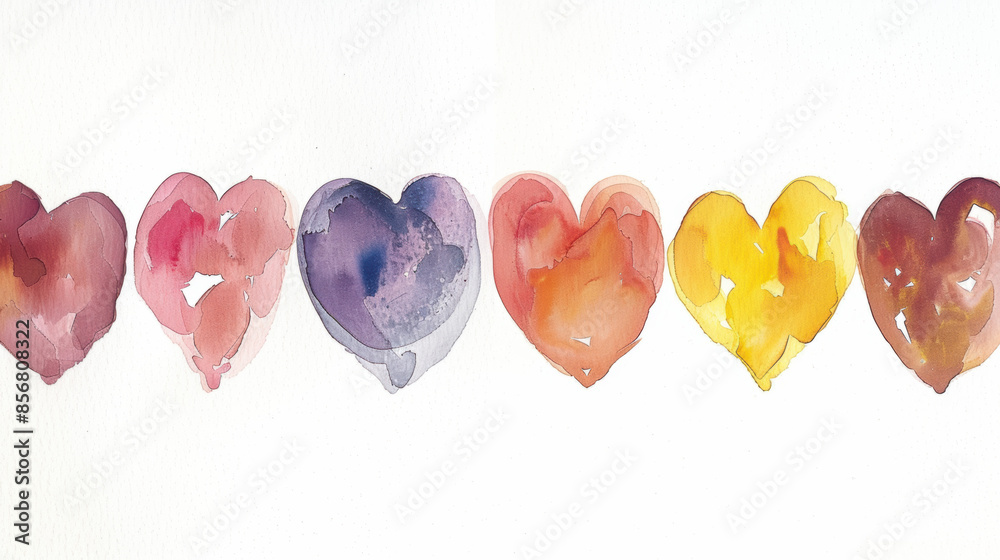 Watercolor Hearts in Varied Skin Tones. Diversity, Equity, Inclusion and Belonging. Love and Valentine's Day concept.
