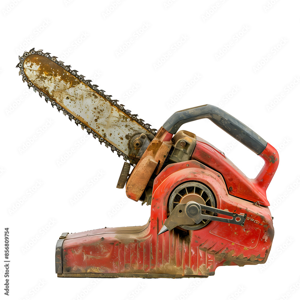 Naklejka premium Chainsaw for cutting wood and forestry work, on transparent background. 