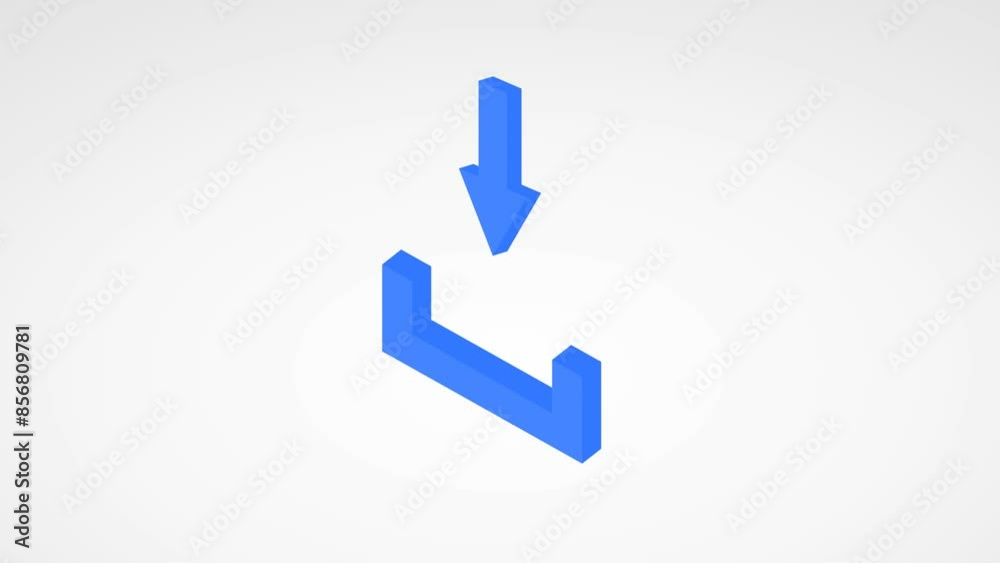 Simple isometric animation blue download sign with arrow on white background. Simple isometric animation blue download sign with arrow on white background.