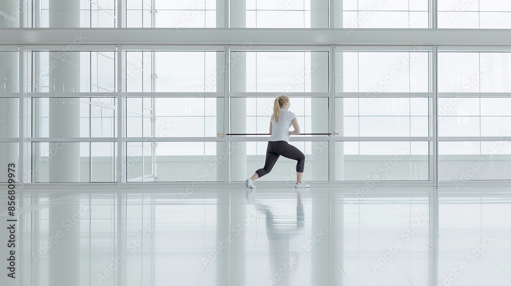 A Woman Stretches Before a Windowed Wall A Woman Stretches Before a Windowed Wall