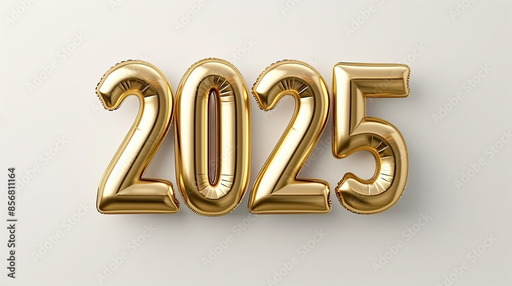 Golden 2025 Balloons on White Background Golden 2025 Balloons on White Background