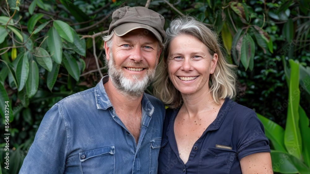 A Couples Warm Embrace in the Lush Green Landscape A Couples Warm Embrace in the Lush Green Landscape