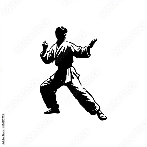 silhouette of a person kungfu stance