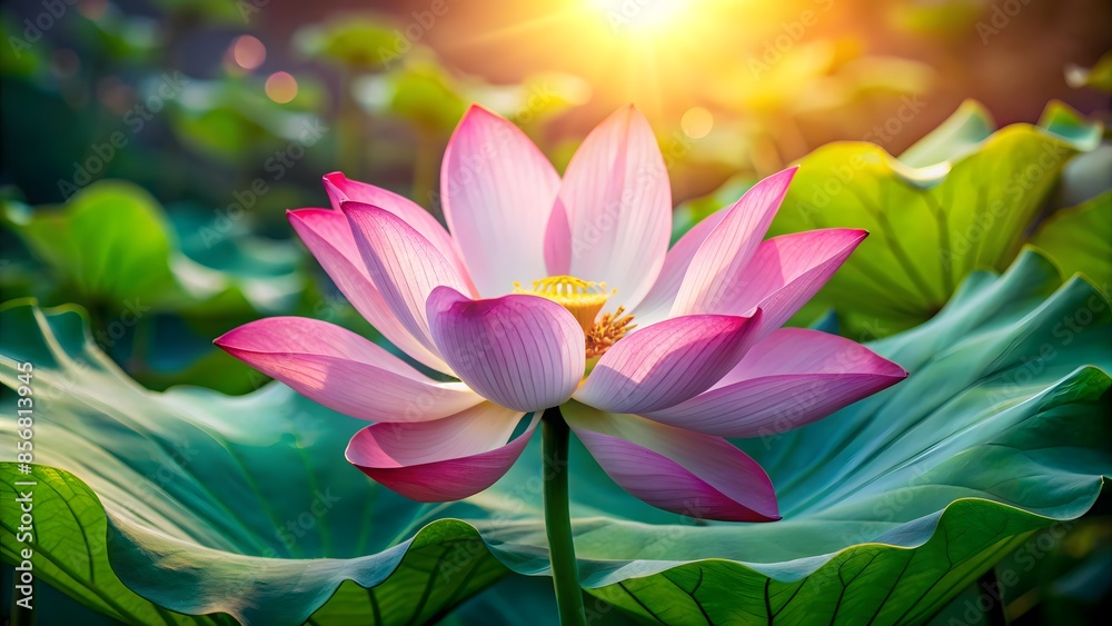 Beautiful pink lotus flower blooming in a garden pond Beautiful pink lotus flower blooming in a garden pond