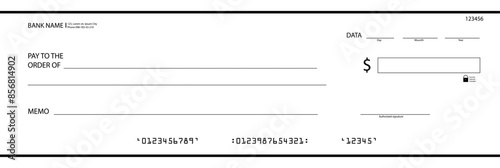 Cheque money, checkbook blank, business payment or voucher of bank black white design