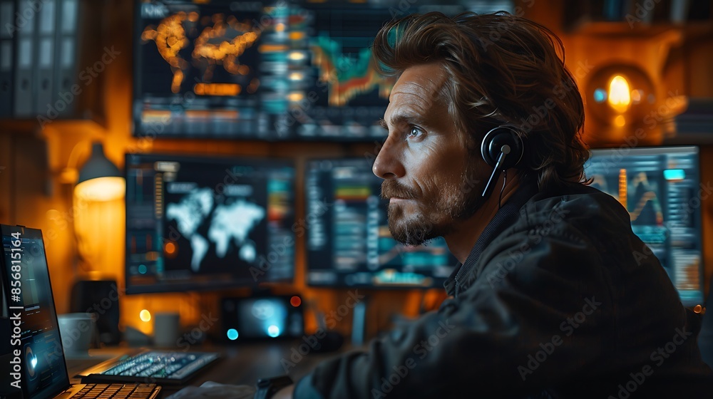 A photographic style of a financial analyst multi-tasking with multiple devices and financial reports, contemporary office, natural light, concentration, tidy desk with office supplies, financial data A photographic style of a financial analyst multi-tasking with multiple devices and financial reports, contemporary office, natural light, concentration, tidy desk with office supplies, financial data